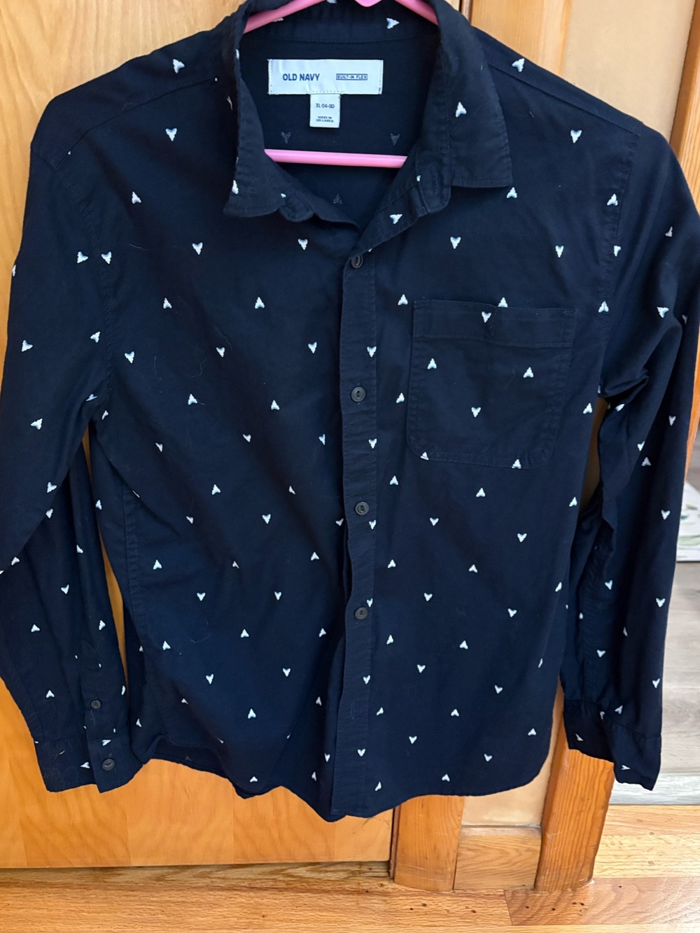 Old Navy Boy’s Dark Blue Button-Down Shirt with Small White Print
